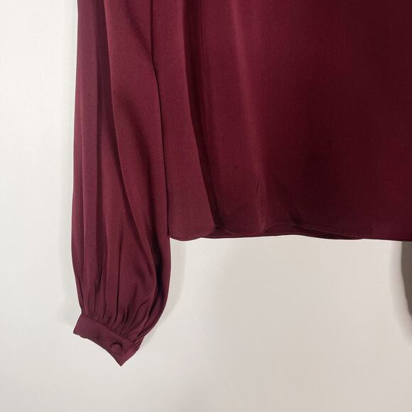 Intermix Size 2 Burgundy Red Silk Off The Shoulder Long Sleeve Blouse Mock Neck - Picture 8 of 13